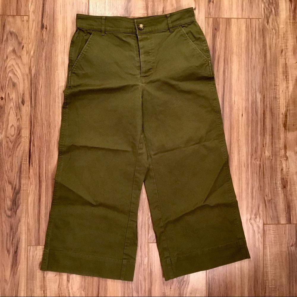 Madewell Green Wide Leg Cropped Chinos